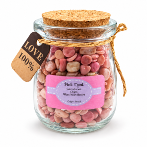 Pink Opal Gemstones Mini Chips Glass Wish Bottle 75mm